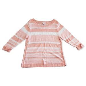 New York & Company Pink Peach Stripped Light Weight Long Sleeved Shirt
